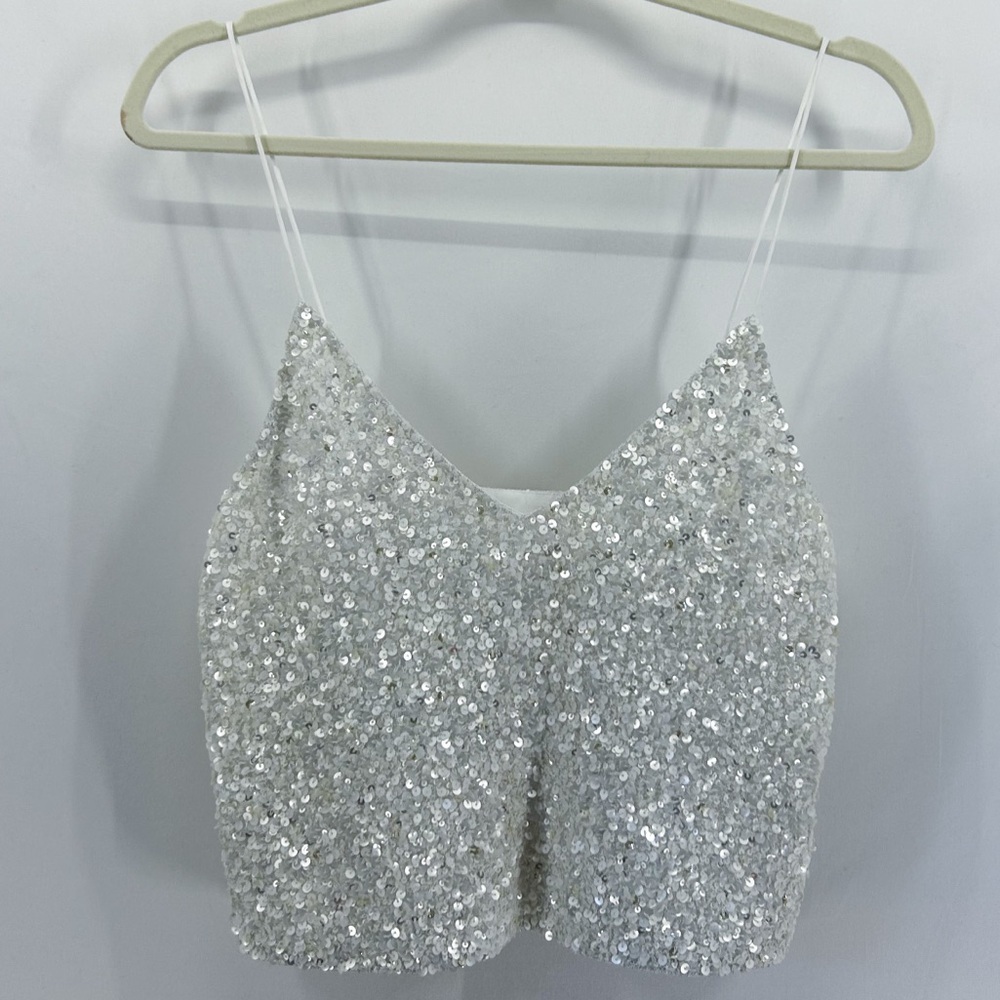 Silver Sequin Crop Top - Women's Party Cami